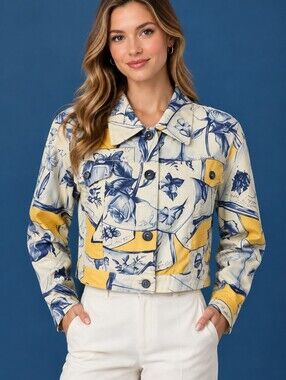 Vtg Tru Supply Butterfly Floral Patchwork Cropped Baddie Festival Jacket